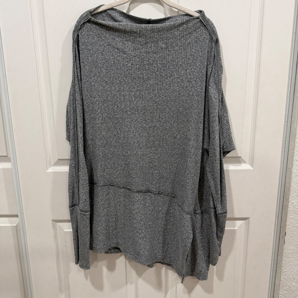 We The Free Free People Laguna Thermal Top Grey Ribbed Oversized Boat Neck Small